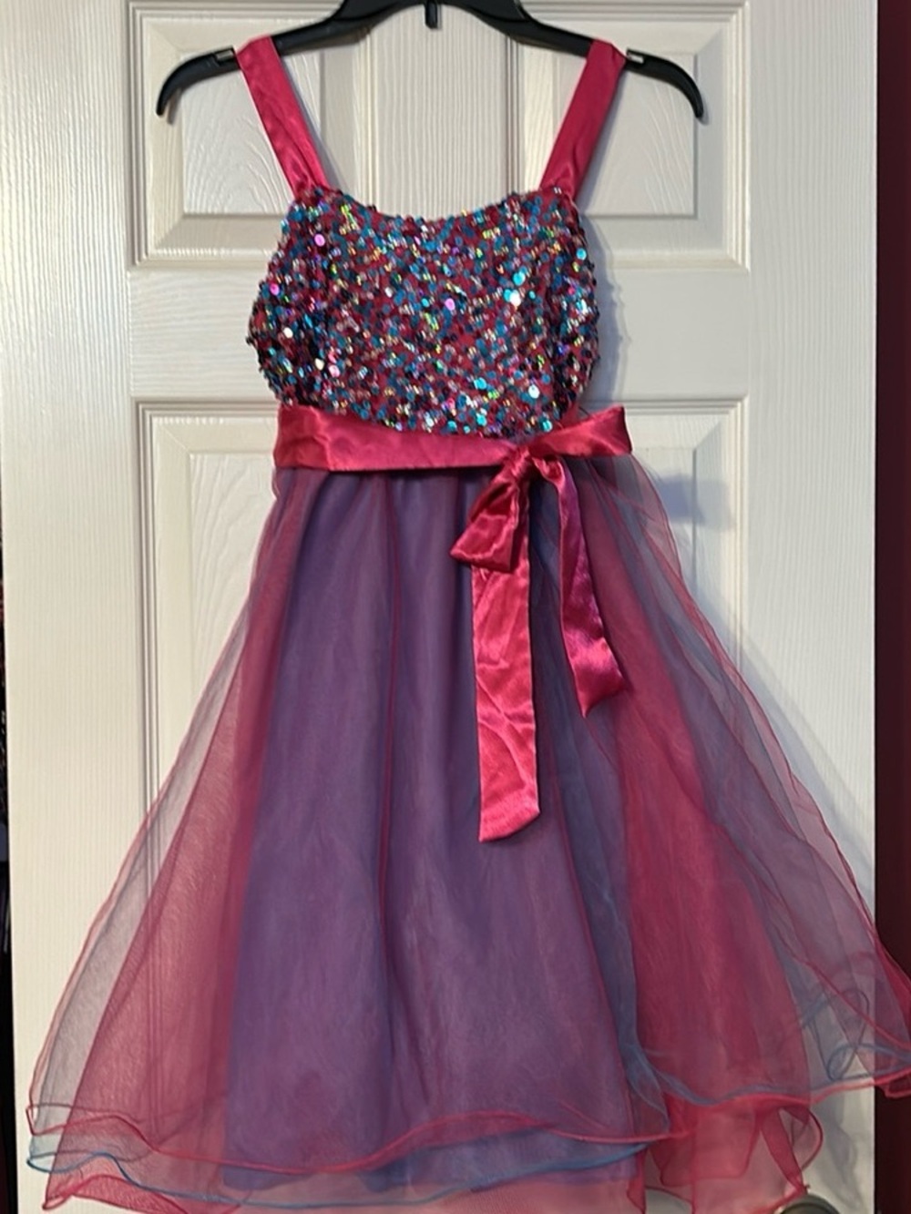 Justice Pink and Purple Sequin Tulle Party Dress